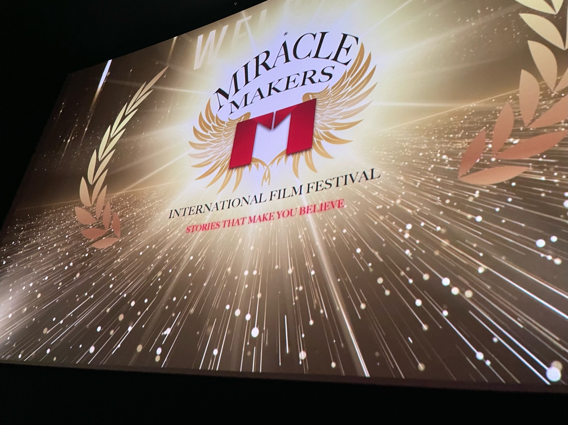 Miracle Makers International Film Festival title card on theater screen
