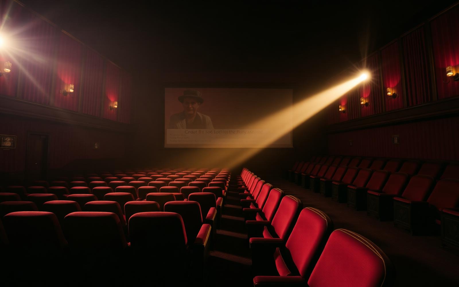 Inside a vintage cinema with red velvet seats